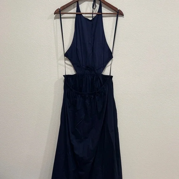 halter neck open back maxi dress Lidde Sleeveless Halter Neck Open Back Maxi Dress-White/ Blue Blue/White / Large main image 1